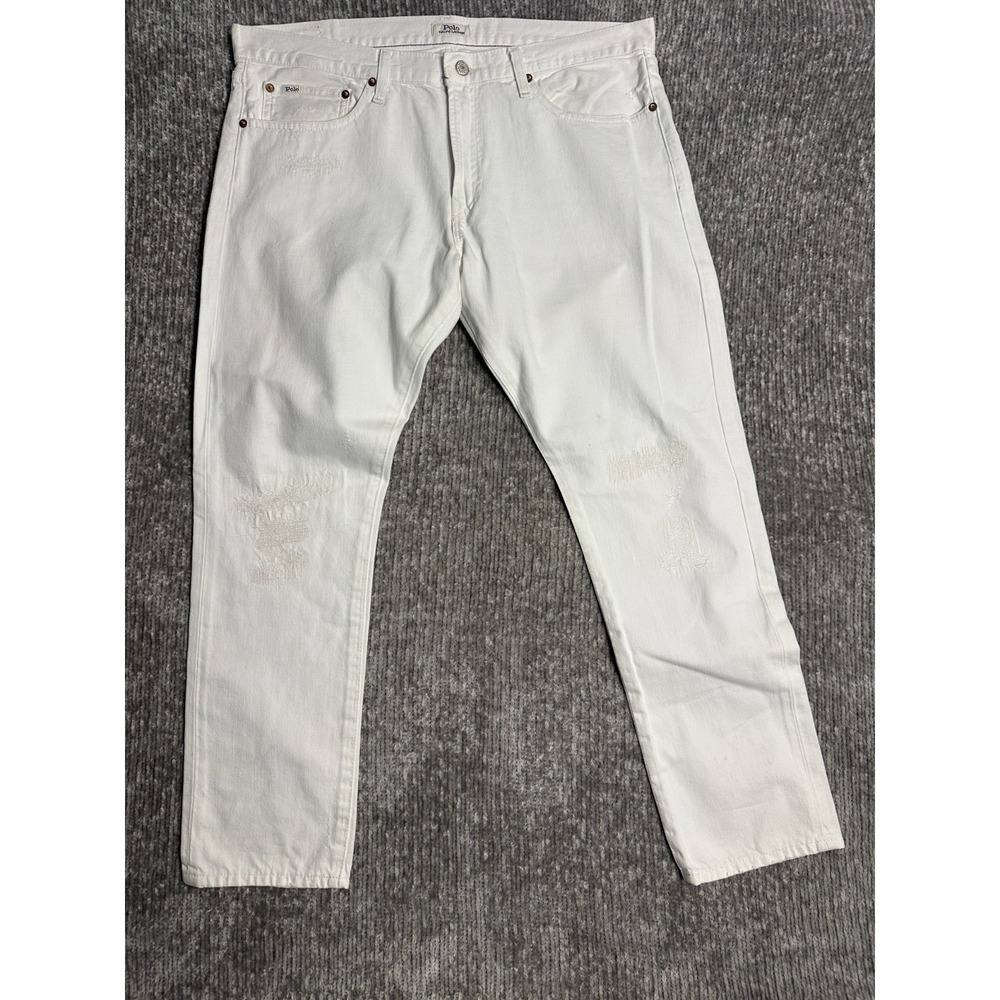 POLO RALPH LAUREN MENS SULLIVAN SLIM FIT WHITE STRETCH DENIM JEANS, 36x30